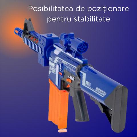 Pistol de Jucarie Blaze R Speed - 20 de Sageti din Spuma, Incarcator Detasabil, Luneta, Albastru