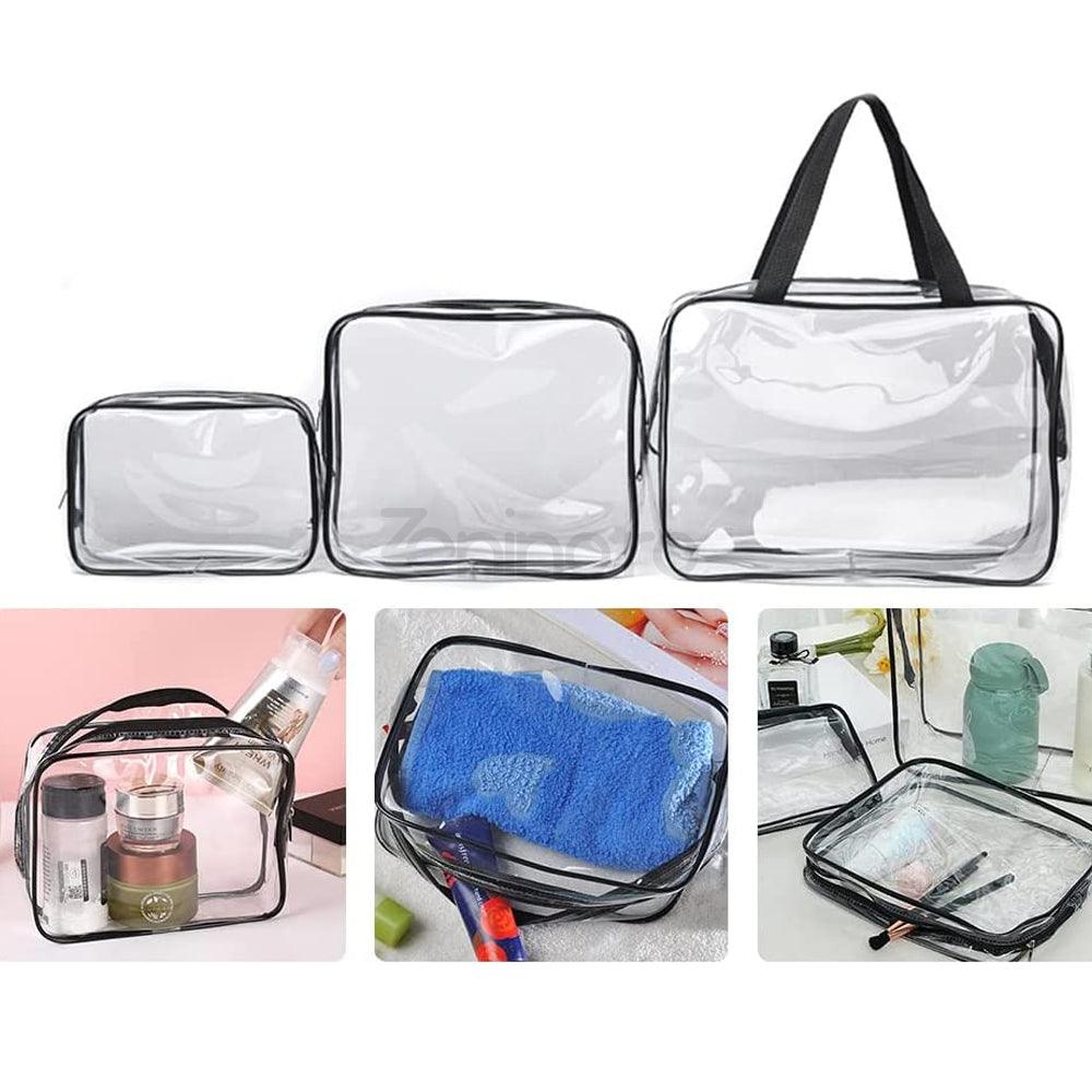 Set 3 Genti Organizatoare Cosmetice, Waterproof, 3 Dimensiuni Diferite, PVC, Calatorie/Voiaj, Transparent