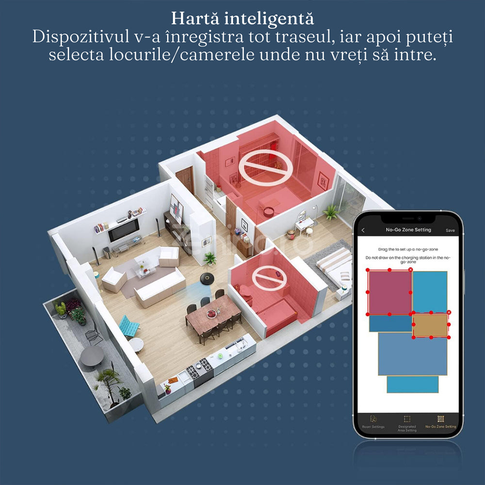 Robot Inteligent 3in1, Aspirare, Spalare, Control Vocal, Alerta Dedectare, Supraveghere Live, Harta Inteligenta, 4000Pa, 120min, Negru