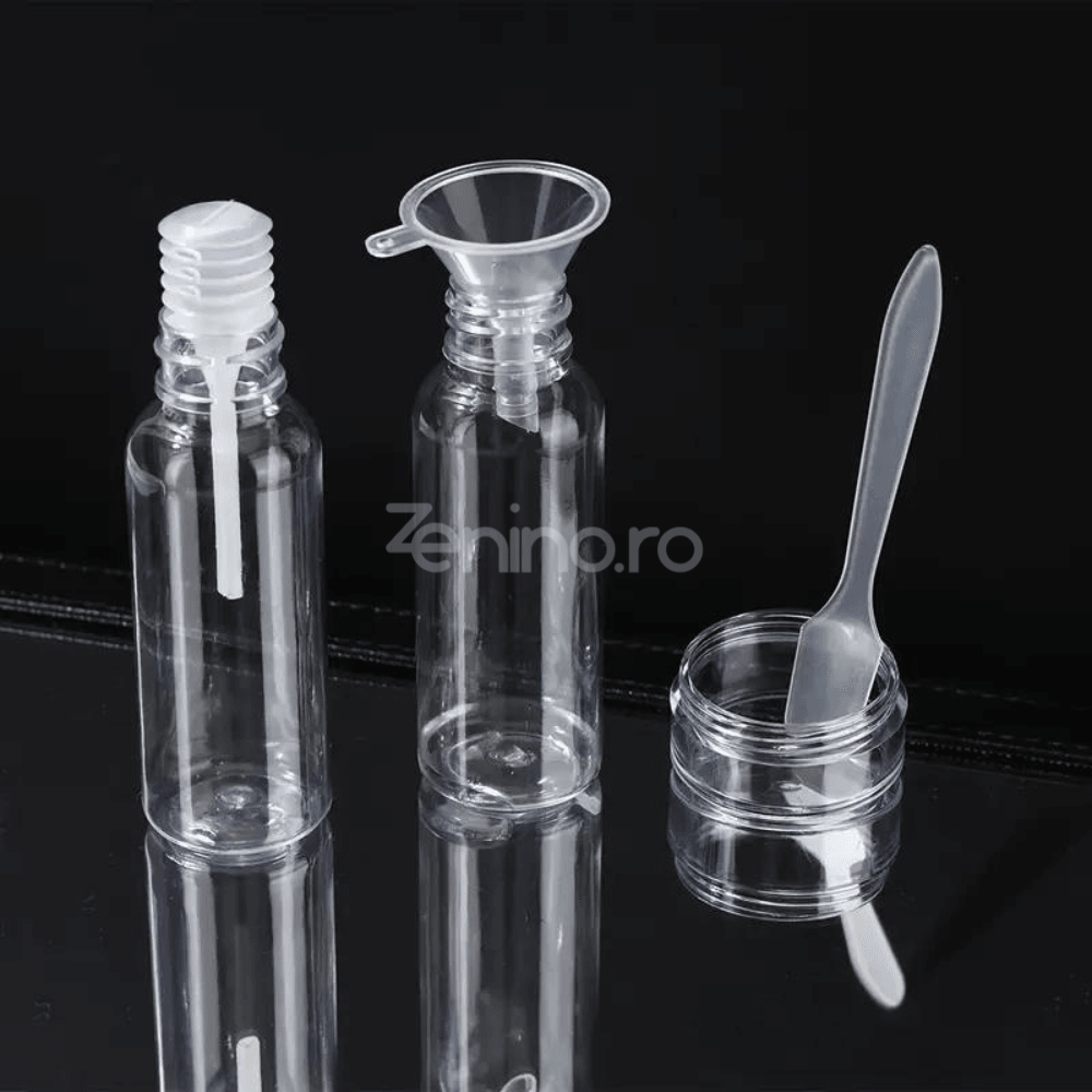 Set Recipiente Calatorie 9in1, Capacitate 60ml, Organizare Produse, Accesorii Incluse, din Plastic, pentru Avion, Transparente