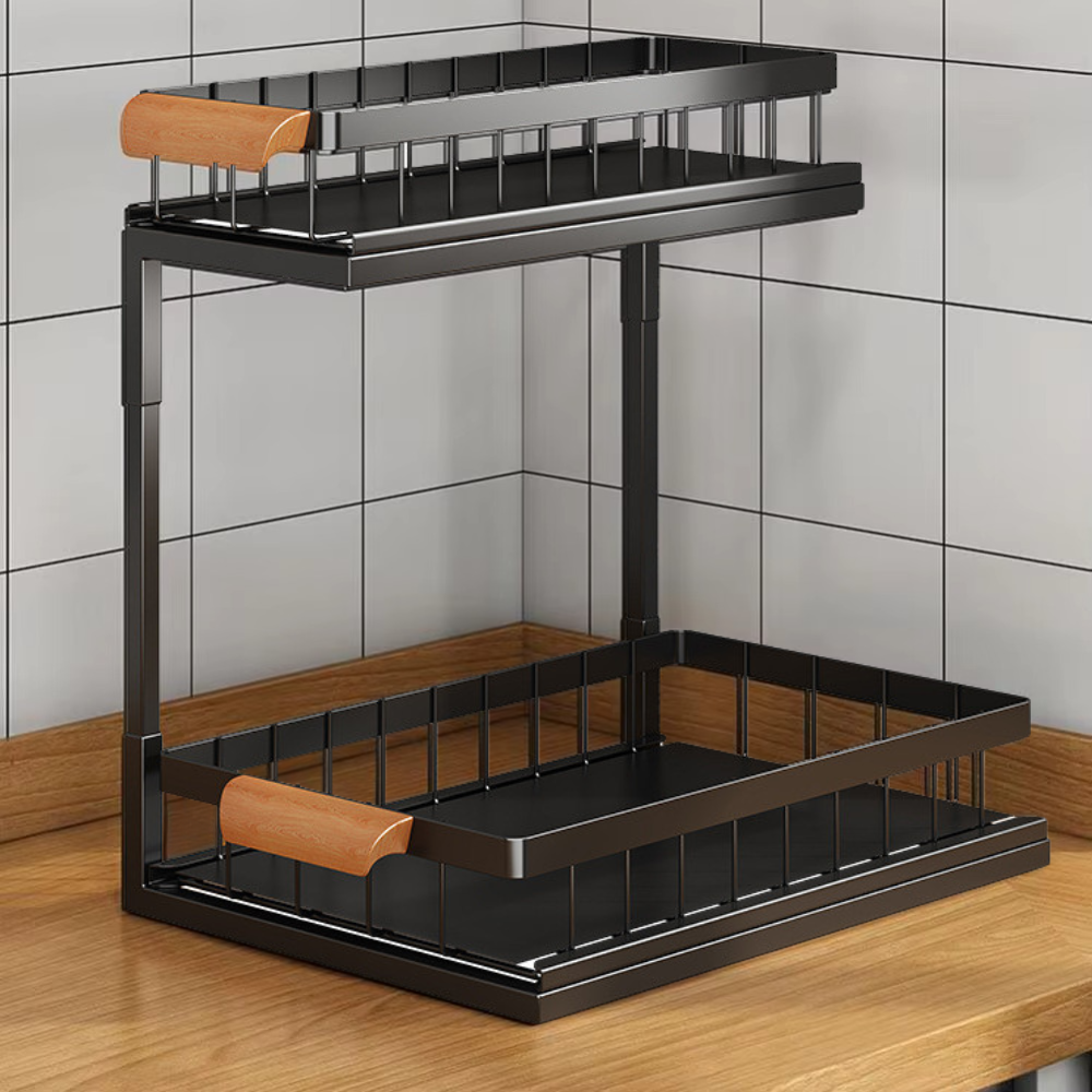 2-Tier Under Sink Organizer Shelf, Metal, 37x27x36.5cm, Black
