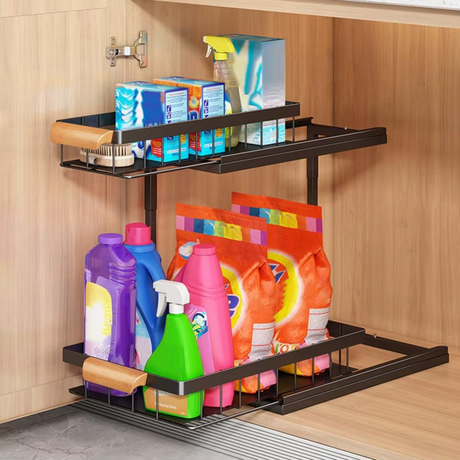 2-Tier Under Sink Organizer Shelf, Metal, 37x27x36.5cm, Black
