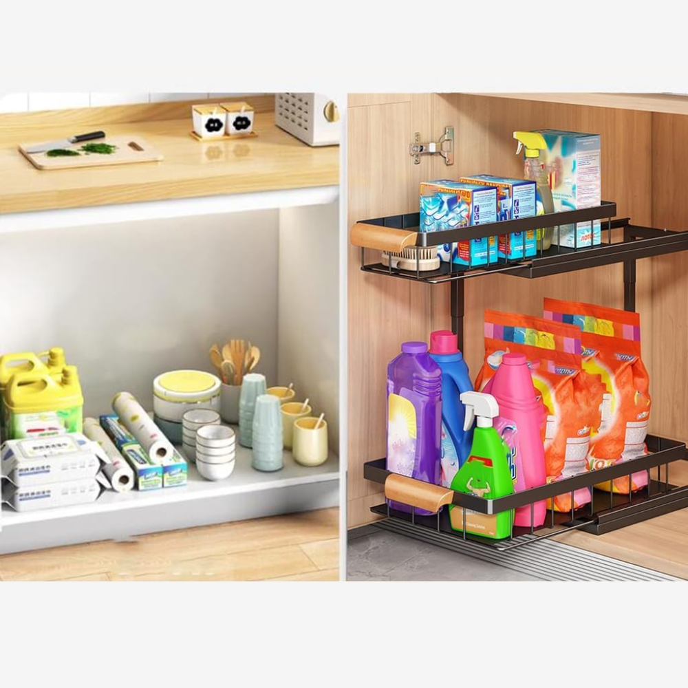 2-Tier Under Sink Organizer Shelf, Metal, 37x27x36.5cm, Black