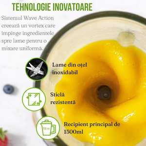 Blender Profesional pentru Smoothie, 1200W, 2 Recipiente, 1500ml, Lame Inox