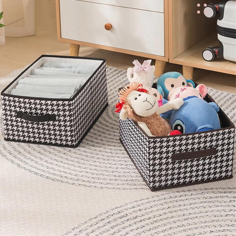 Cutie Depozitare Haine, Compartimentat, Capac Inchidere, Material Textil