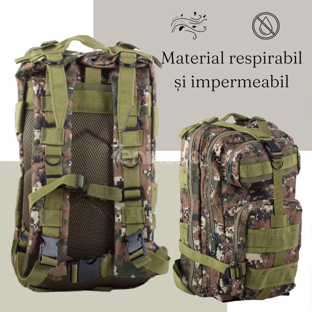 Rucsac Militar Tactic, pentru Drumetii, 30L, 2 Compartimente, Centuri de Prindere, Impermeabil, Material Rezistent,  43x24x25cm