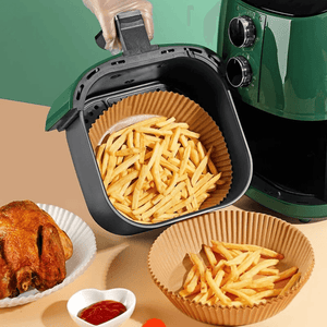 Set 100 Hartii de Copt, pentru Airfryer, Antiaderent, Rezistent la Caldura, Unica Folosinta, Model Rotund, 5x16cm, Maro