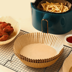 Set 100 Hartii de Copt, pentru Airfryer, Antiaderent, Rezistent la Caldura, Unica Folosinta, Model Rotund, 5x16cm, Maro