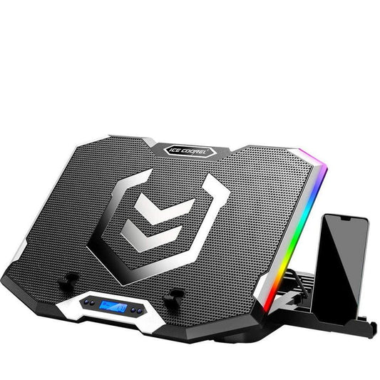 Cooler Laptop Gaming K9, 6 Ventilatoare, 3 Moduri de Functionare, Universal, 17", 6 Trepte de Inaltime, Lumina Albastra, 2 Porturi USB, Negru