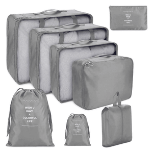 Set of 8 Luggage Organizers, Shoe Bag, Makeup Bag, Waterproof Material, Zipper Closure, for Travel, Gray, Cream
