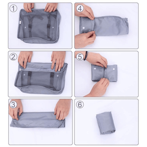 Set of 8 Luggage Organizers, Shoe Bag, Makeup Bag, Waterproof Material, Zipper Closure, for Travel, Gray, Cream