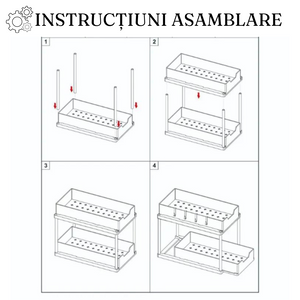 Raft Organizator cu 2 Niveluri Retractabile, Potrivit sub Chiuveta, Bucatarie, Baie, Carlige Incluse, Plastic