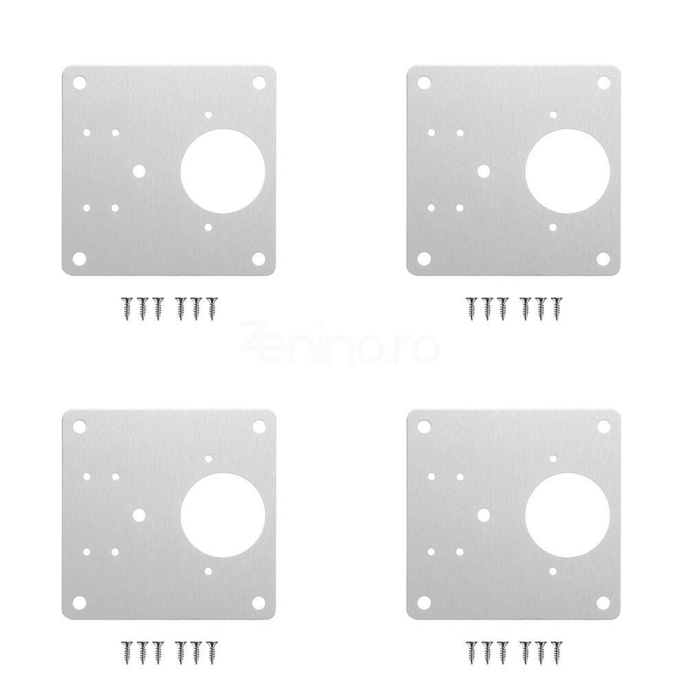 Set 4 Placi Perforate Plate, pentru Balamale, Model Universal, Rezistenta Sporita, 20 Suruburi, din Otel Inoxidabil