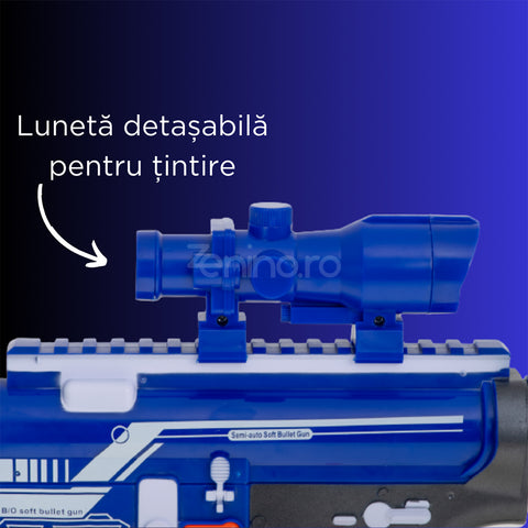 Pistol de Jucarie Blaze R Speed - 20 de Sageti din Spuma, Incarcator Detasabil, Luneta, Albastru