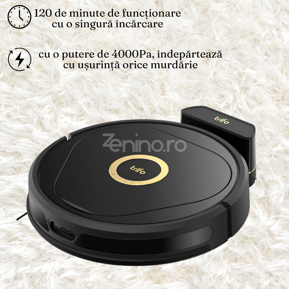 Robot Inteligent 3in1, Aspirare, Spalare, Control Vocal, Alerta Dedectare, Supraveghere Live, Harta Inteligenta, 4000Pa, 120min, Negru
