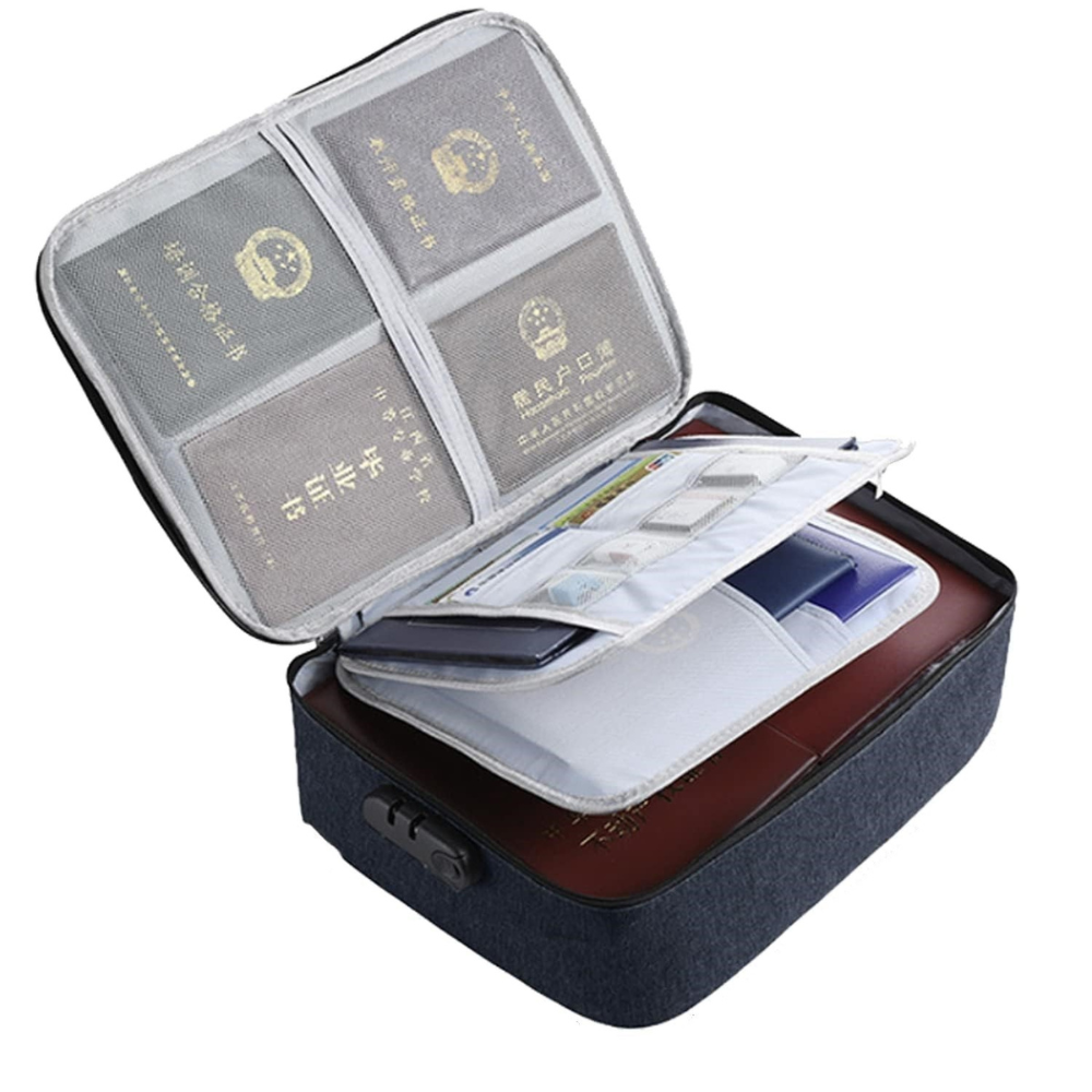 Document Storage Bag, Card Compartments, Security Code, Waterproof