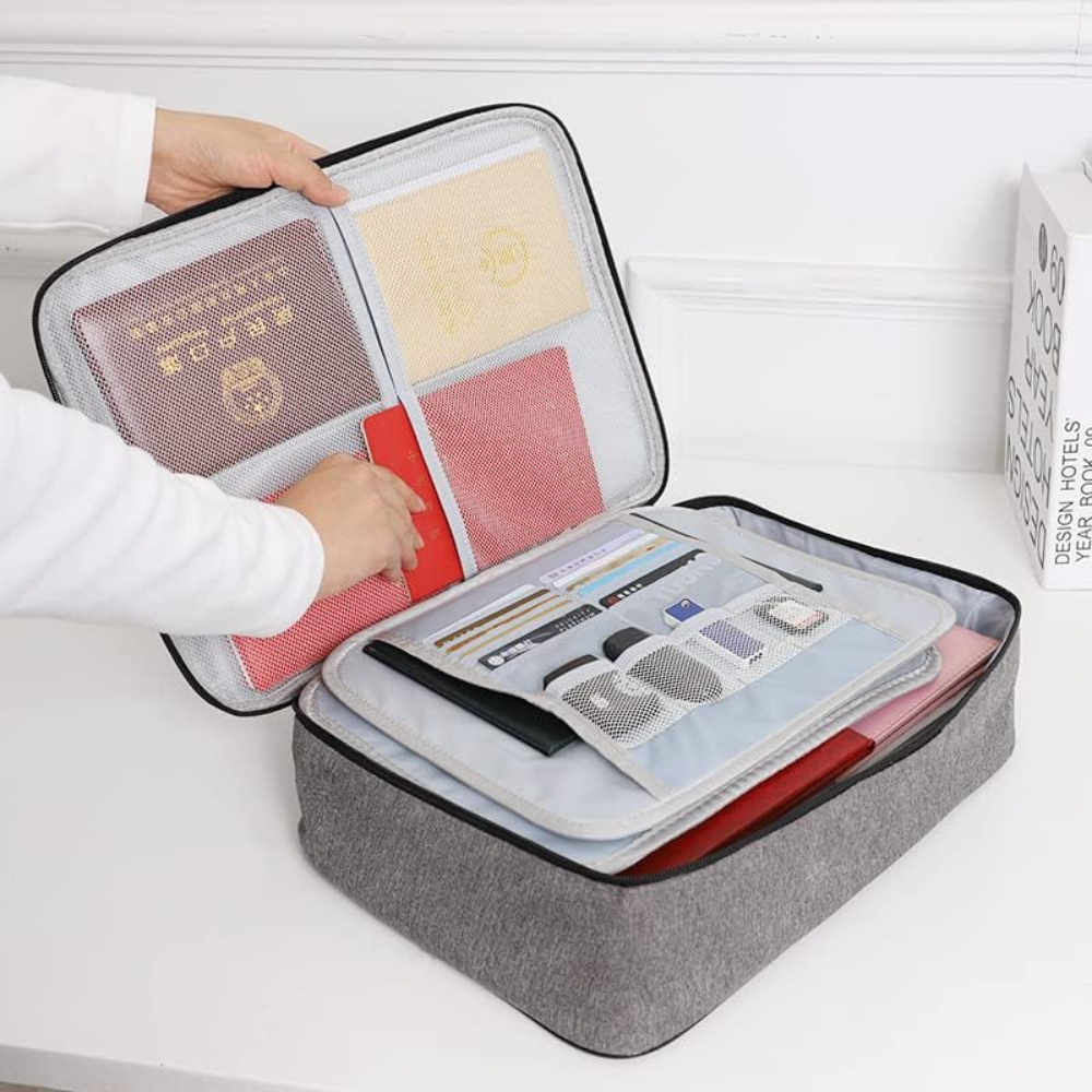 Document Storage Bag, Card Compartments, Security Code, Waterproof