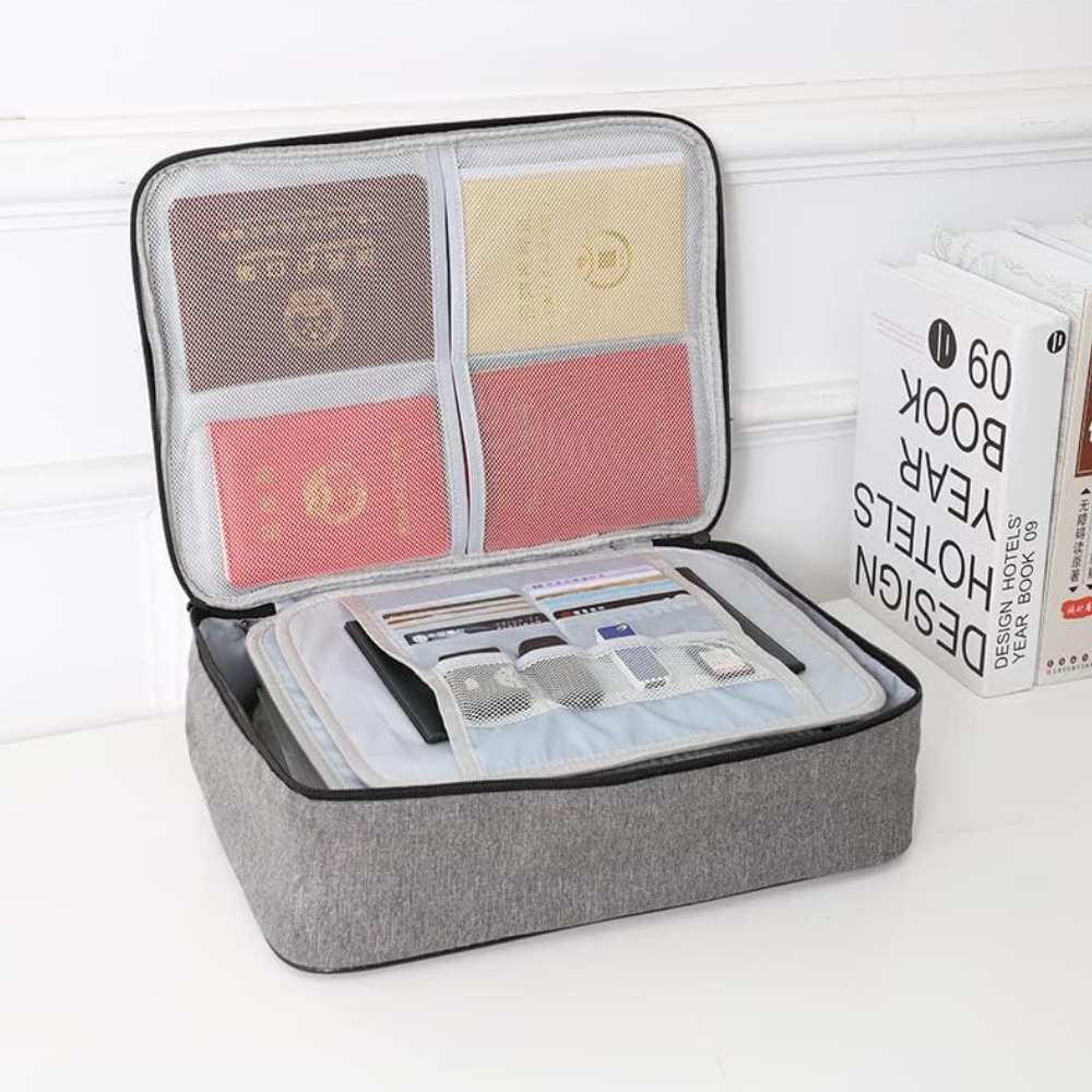 Document Storage Bag, Card Compartments, Security Code, Waterproof