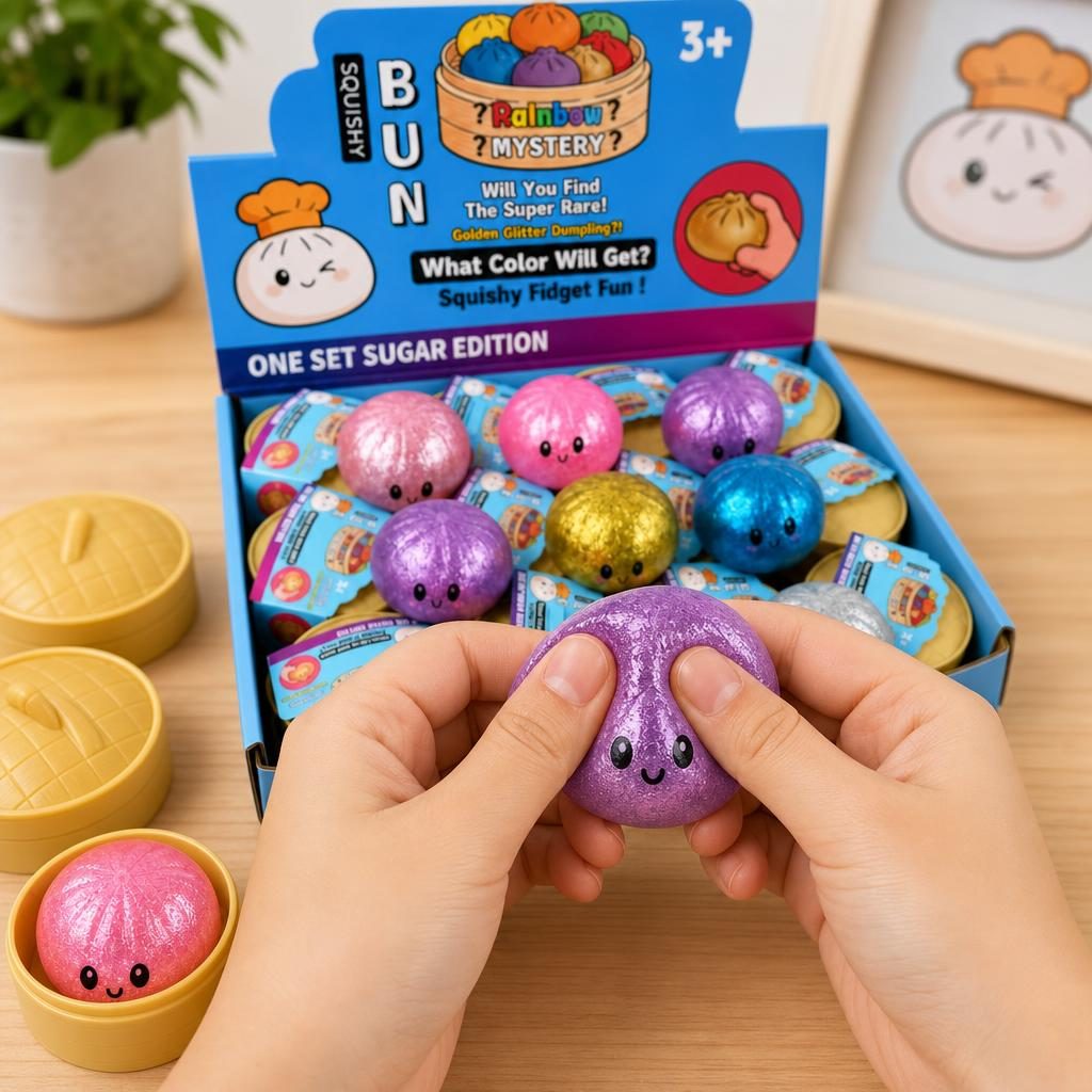 Jucarie Squishy Dumpling, Model cu Sclipici, Antistres Senzoriala, 5.5cm, Culoare Mix Surpriza