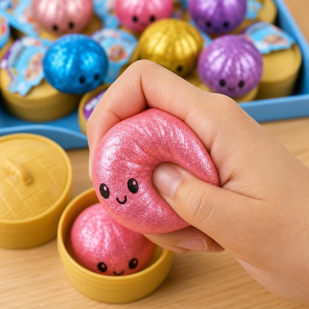 Jucarie Squishy Dumpling Needoh, Model cu Sclipici, Antistres Senzoriala, 5.5cm, Culoare Mix Surpriza