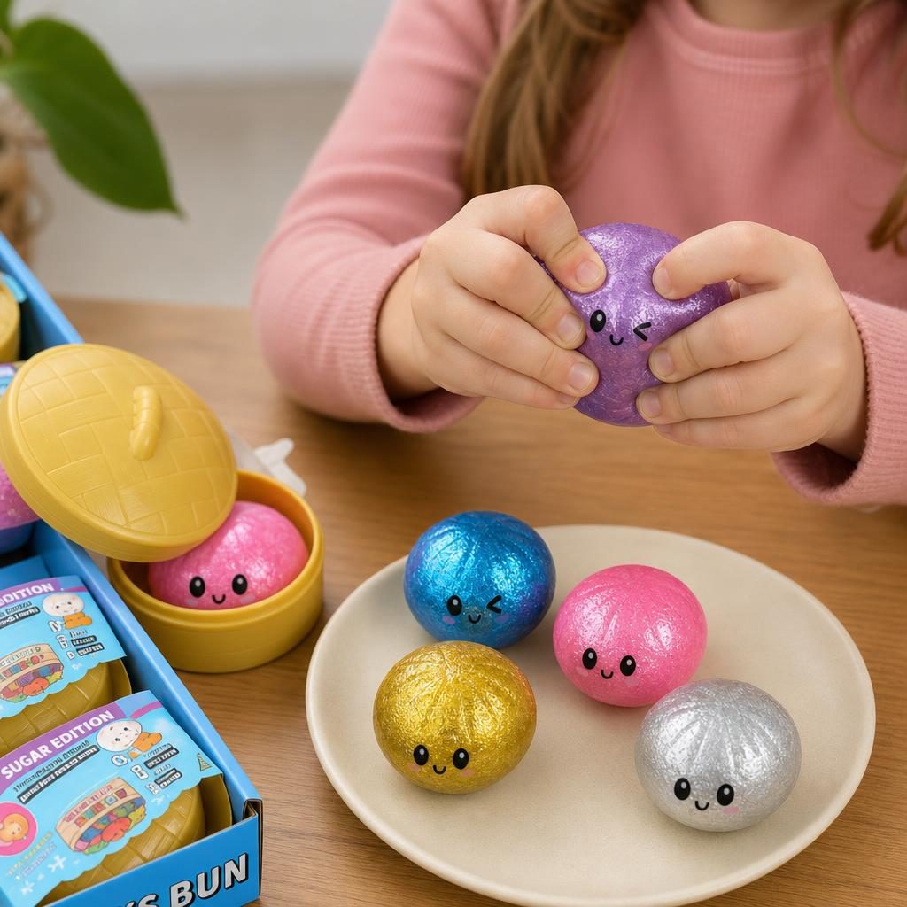 Jucarie Squishy Dumpling, Model cu Sclipici, Antistres Senzoriala
