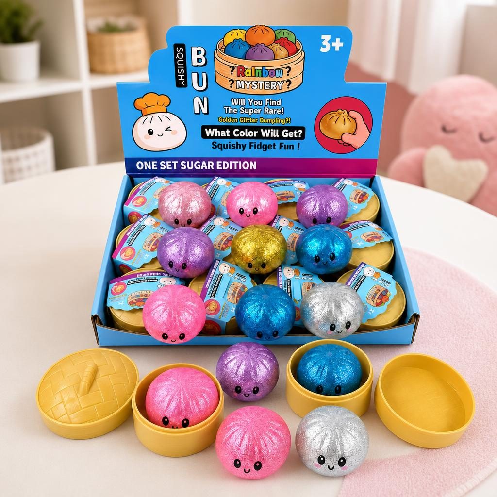 Jucarie Squishy Dumpling Needoh, Model cu Sclipici, Antistres Senzoriala, 5.5cm, Culoare Mix Surpriza