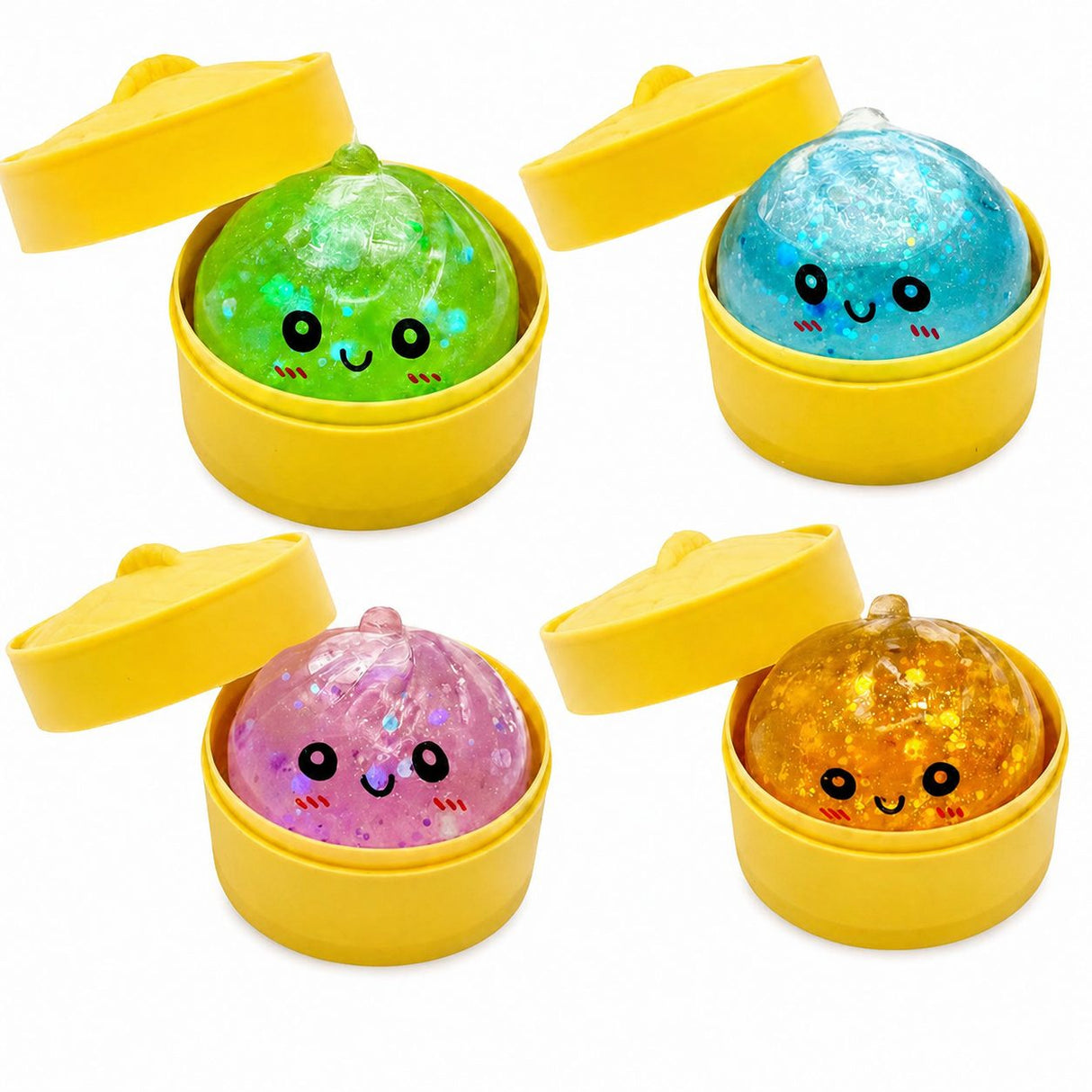 Jucarie Squishy Dumpling Needoh, Model cu Sclipici, Antistres Senzoriala, 4cm, Culoare Mix Surpriza