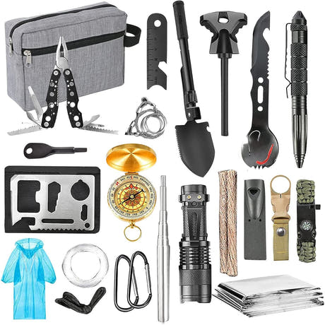 Kit Supravietuire cu Borseta, Lopata, Lanterna, Folie Izoterma, Multifunctional