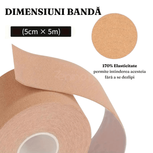 Banda Kinesiologica, pentru Intinderi Musculare, Dureri Articulare, Impermeabil, din Bumbac, Strat Adeziv Hipoalergenic, 5cm x 5m, Bej, Negru, Albastru