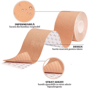 Banda Kinesiologica, pentru Intinderi Musculare, Dureri Articulare, Impermeabil, din Bumbac, Strat Adeziv Hipoalergenic, 5cm x 5m, Bej, Negru, Albastru