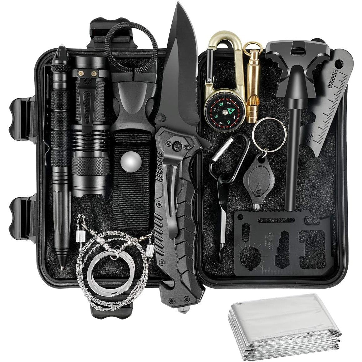 Kit Supravietuire 19in1, Instrumente Multifunctionale, Lanterna, Model Compact
