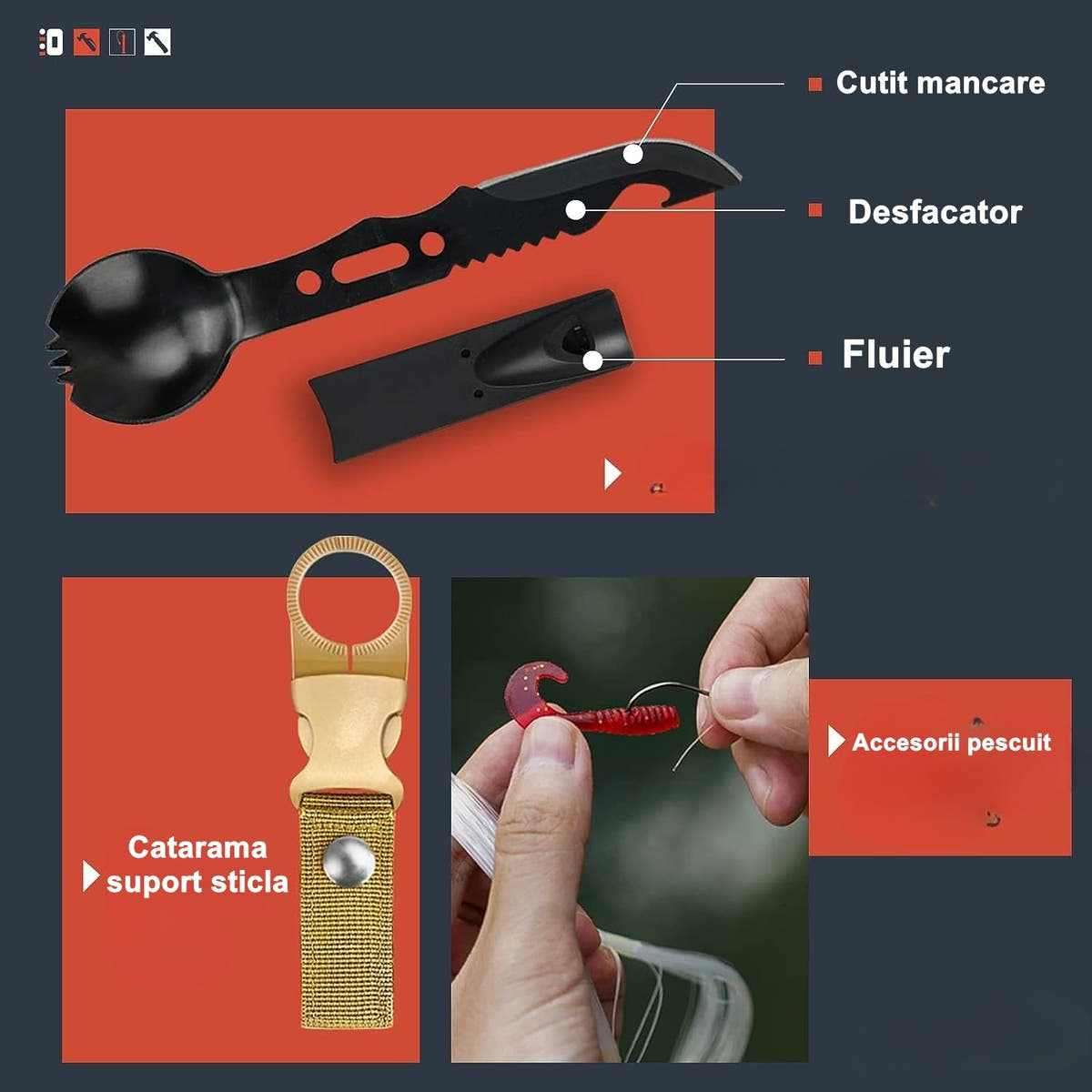 Kit Supravietuire 13 in 1, Instrumente Multifunctionale, Lanterna, Model Compact