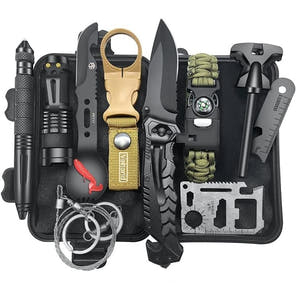 Kit Supravietuire 13 in 1, Instrumente Multifunctionale, Lanterna, Model Compact