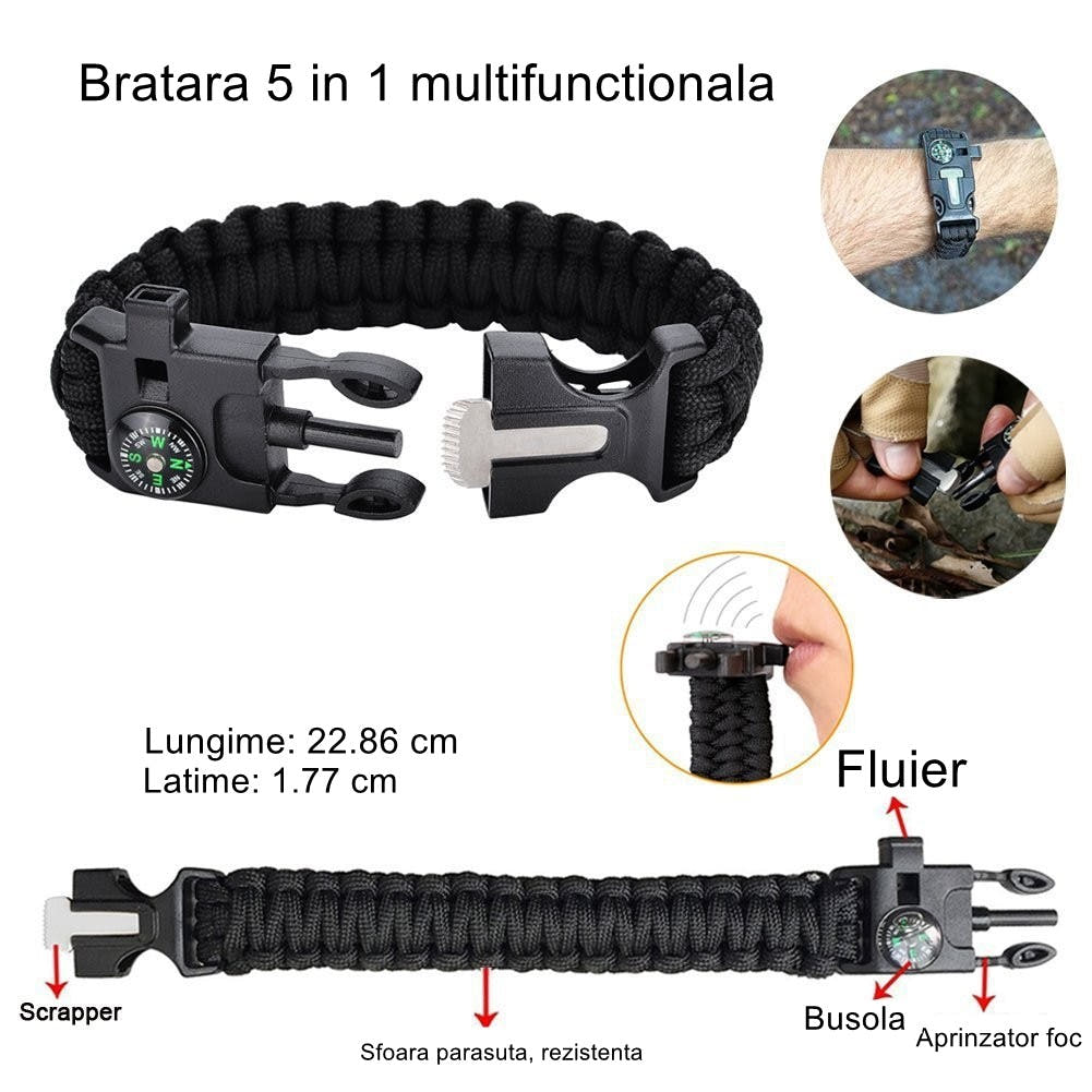 Kit Supravietuire, Cort Rapid, Bratara cu Busola, Trusa Prim-Ajutor, Lanterna
