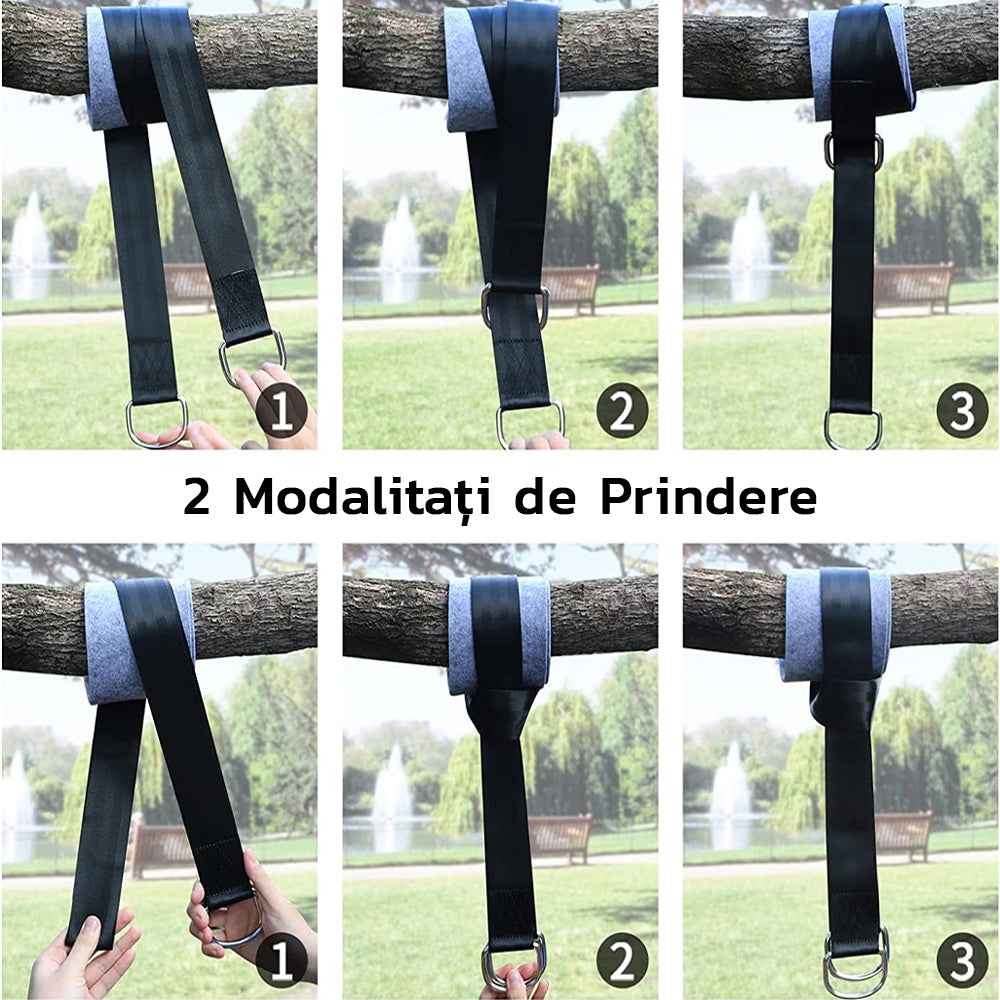 Kit Montare Hamac Zenino - 10 Piese, Multifunctional, Prindere si Montare, 2 Corzi Nylon, Carabiniere, Velcro, Negru