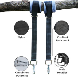 Kit Montare Hamac Zenino - 10 Piese, Multifunctional, Prindere si Montare, 2 Corzi Nylon, Carabiniere, Velcro, Negru