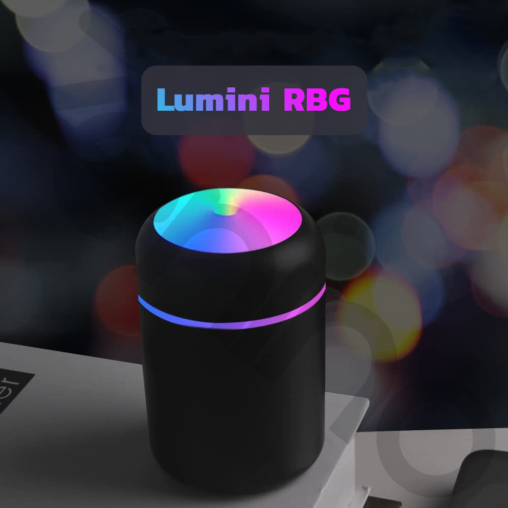 Difuzor Aromaterapie, RGB, 2 Jocuri de Lumini,  300 ml, USB, Pentru Casa Si Auto