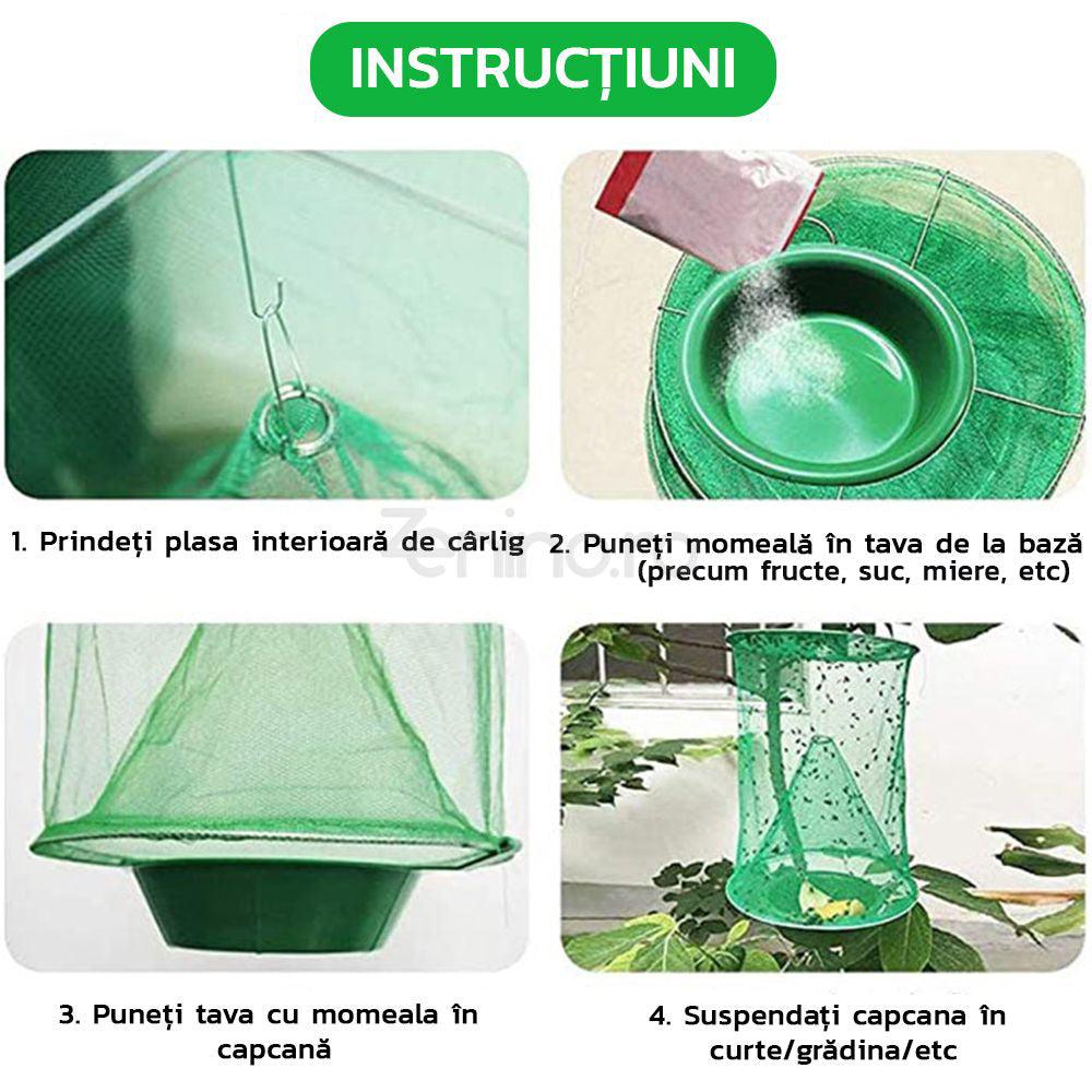 Capcana Insecte Exterior din Plasa, Suspendabila, Gradina, Casa, Curte, Muste, Tantari, Usor de Folosit, Bol Inclus, Verde