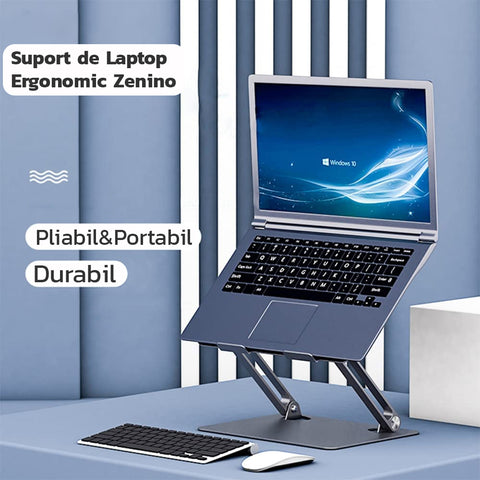 Suport Laptop Pliabil Zenino - Design Special Disipare Caldura, Multifunctional, Ajustabil, Ventilare Notebook,Tableta, Compact, 11-17inch Gri/Negru