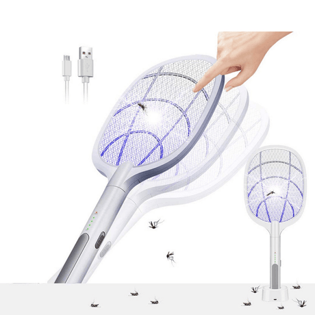 Paleta Electrica Anti-Daunatori, Incarcare USB, Lampa UV, Indicator LED, Impotriva Tantarilor si Insectelor, Argintiu