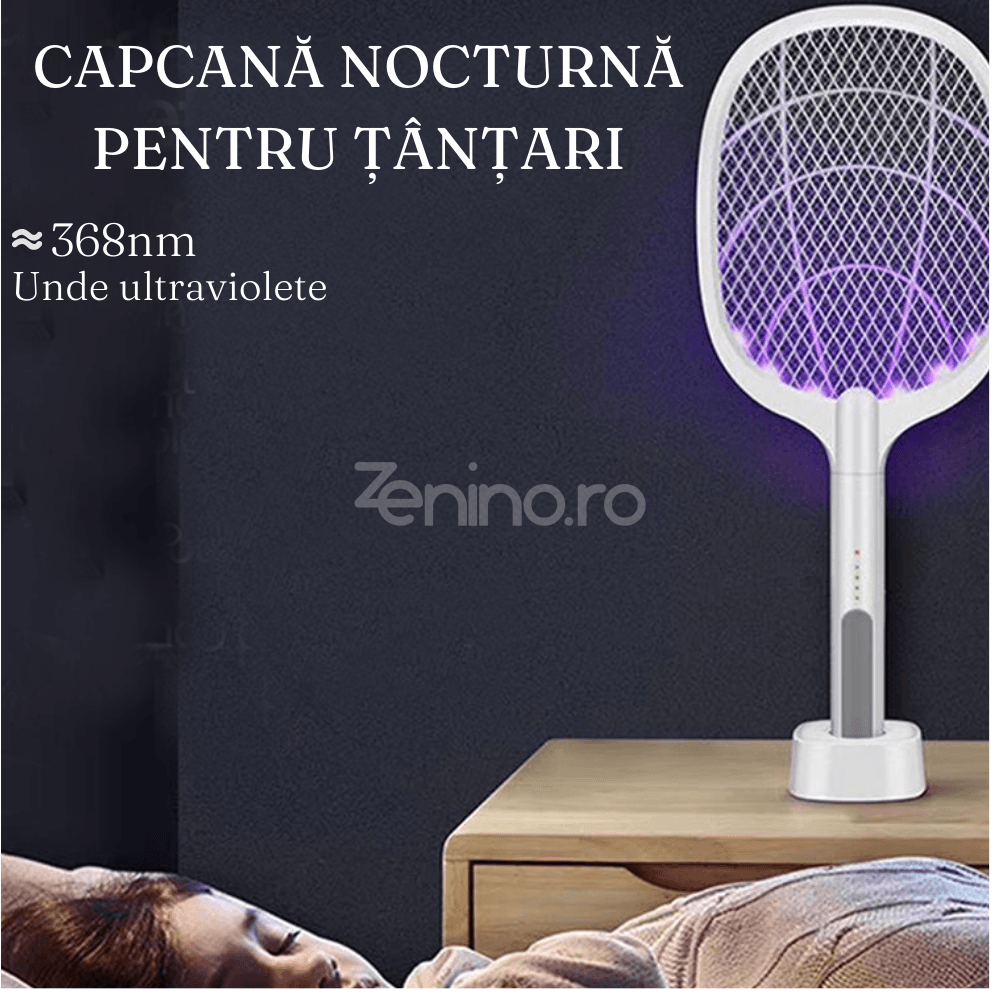 Paleta Electrica Anti-Daunatori, Incarcare USB, Lampa UV, Indicator LED, Impotriva Tantarilor si Insectelor, Argintiu