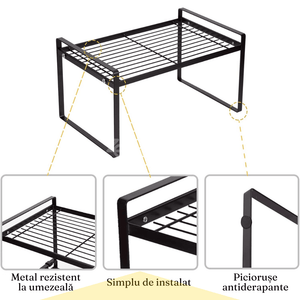 Etajera Depozitare, Maximizare Spatiu, Suport Cuptor cu Microunde, Asamblare Rapida, Sarcina Maxima 18kg, din Metal, Negru, Alb