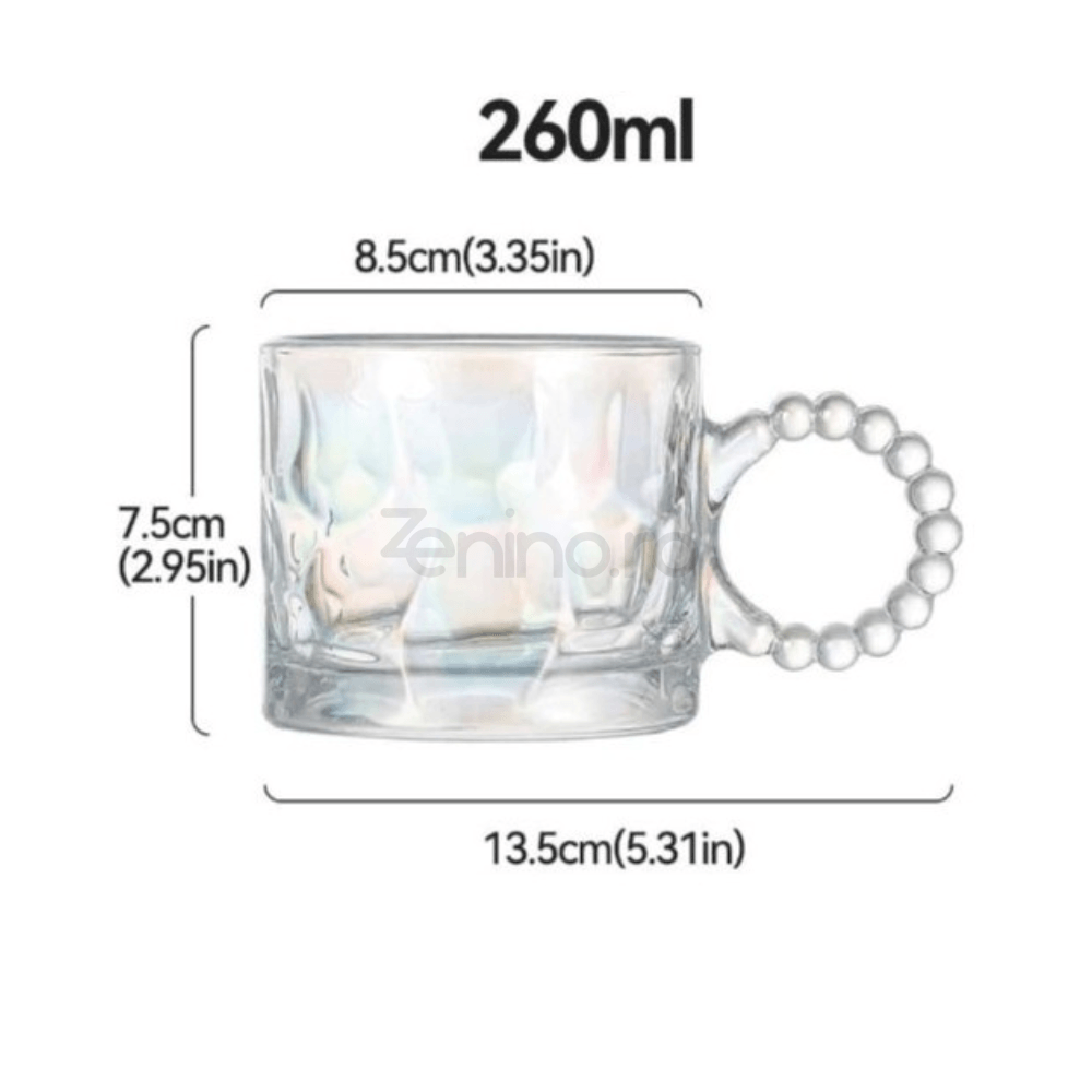 Cana Opal, Capacitate 260ml, Maner Rotund, Rezistent la Socuri, Design Modern, Inaltime 7.5cm, Diametru 8.5cm, Transparent