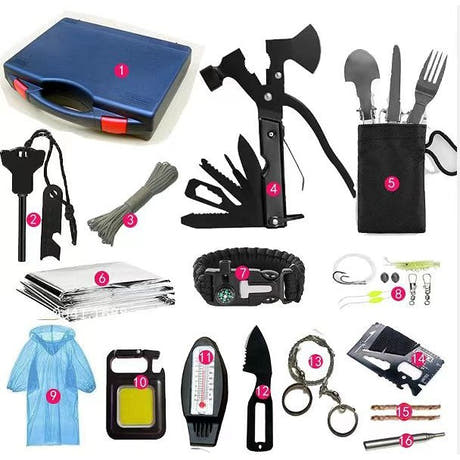 Kit Supravietuire tip Trusa, Instrumente Multifunctionale, Lanterna, Model Compact