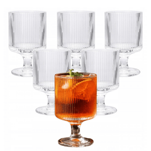 Set 6 Pahare cu Picior, de 225ml, pentru Cocktail, Limonada, Rezistent la Zgarieturi, din Sticla Borosilicata, Transparent