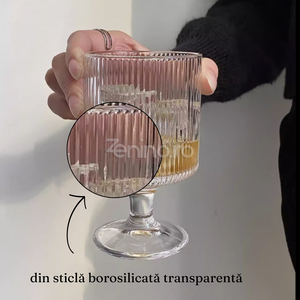 Set 6 Pahare cu Picior, de 225ml, pentru Cocktail, Limonada, Rezistent la Zgarieturi, din Sticla Borosilicata, Transparent