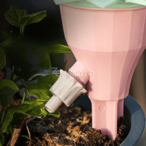 Set of 4 Plant Drippers, for Irrigation, with Valve, Flower Pattern, Adjustable Flow, Stake Type Fixing, 16.8x9cm, Pink