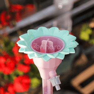 Set of 4 Plant Drippers, for Irrigation, with Valve, Flower Pattern, Adjustable Flow, Stake Type Fixing, 16.8x9cm, Pink