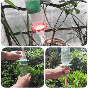 Set of 4 Plant Drippers, for Irrigation, with Valve, Flower Pattern, Adjustable Flow, Stake Type Fixing, 16.8x9cm, Pink