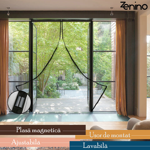 Plasa Magnetica Tantari - Pentru Usa, 220x100cm, Dimensiune Ajustabila 220x210x200, 100x90x80, Prindere Velcro, Negru
